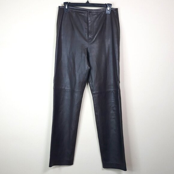 Cole Haan Women's Leather Pants 8 Brown High-Rise Zip Up Lined Straight Leg - Picture 1 of 7